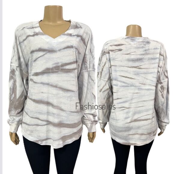 Victoria’s Secret Pink Varsity Terry V Neck Oversized Pullover white artic ice - Picture 3 of 11